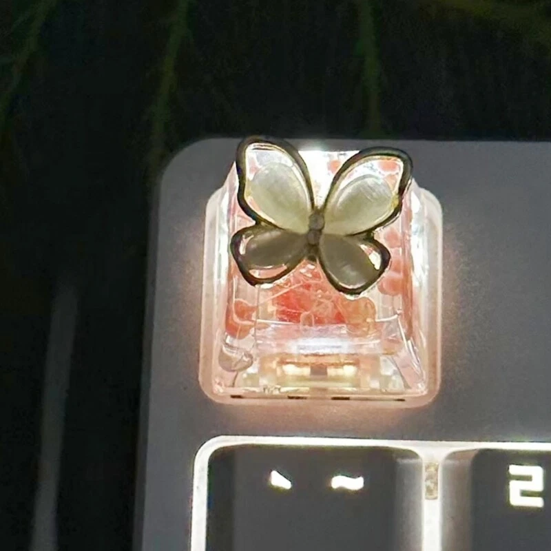 Rotating Butterfly Flower Epoxy Resin Backlit Keycap for Mechanical Keyboards