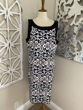 VTG Y2K TALBOTS size 16 BLACK BROWN WHITE SLEEVELESS STRETCH SHEATH DRESS