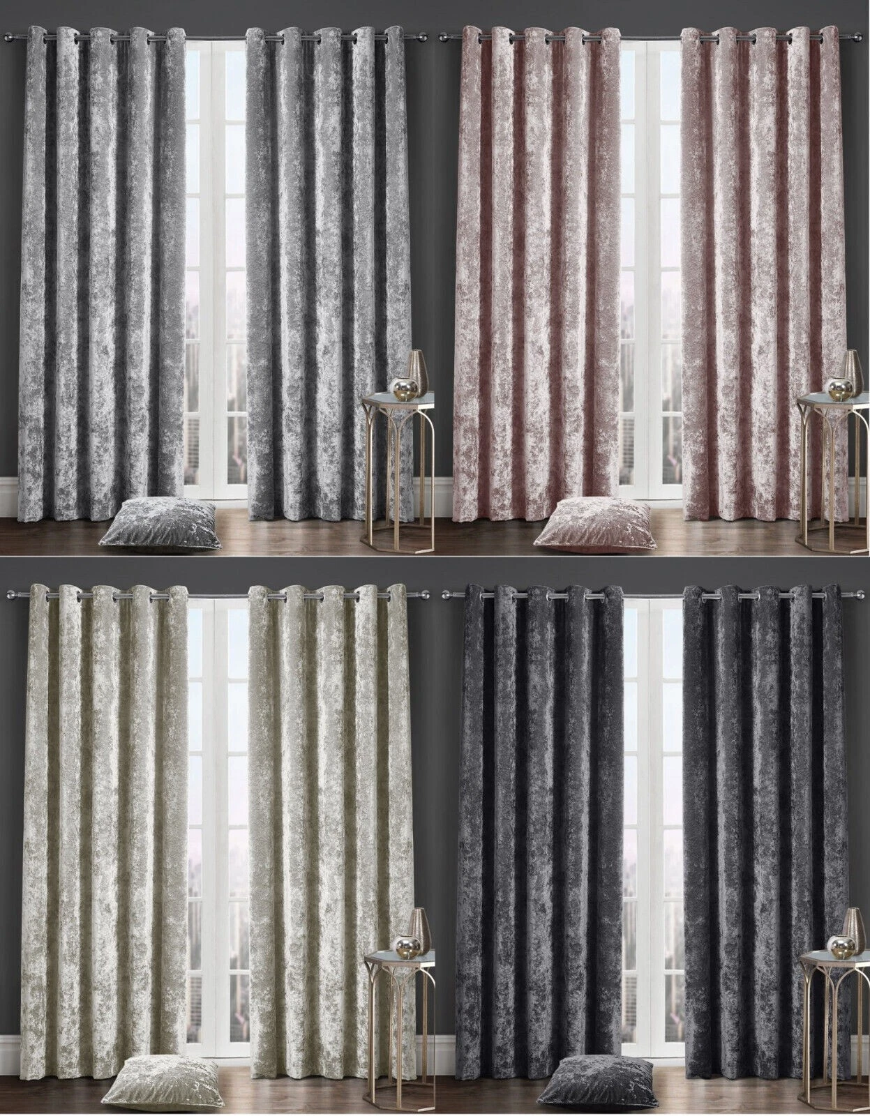 Crushed Velvet Eyelet Fully Lined Curtains