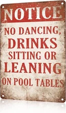 Pool Table Rules Tin Sign Billiards Room Wall Decor Notice No Dancing Drinks Sit