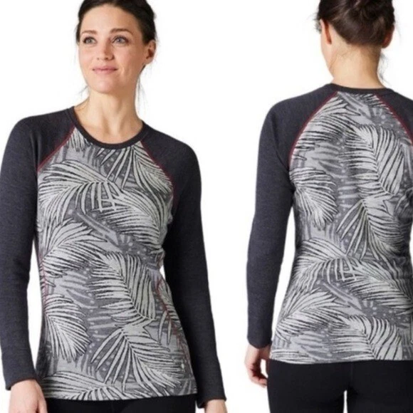 Smartwool womens Merino 250 Baselayer Crew palm leaf print top long sleeve sz XS