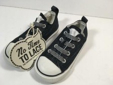 New Girl's CONVERSE No Time To Lace Slip On Black  Silver Metallic Shoes, Sz 7
