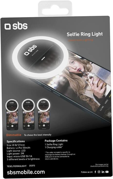 SBS Anello led 10 con supporto universale per smartphone, telecomando wireless, treppiede estendibile fino a 160cm, 3 luminosità, adatto per foto e SBS Anello led 10 con supporto universale per smartphone, telecomando wireless, treppiede estendibile fino a 160cm, 3 luminosità, adatto per foto e