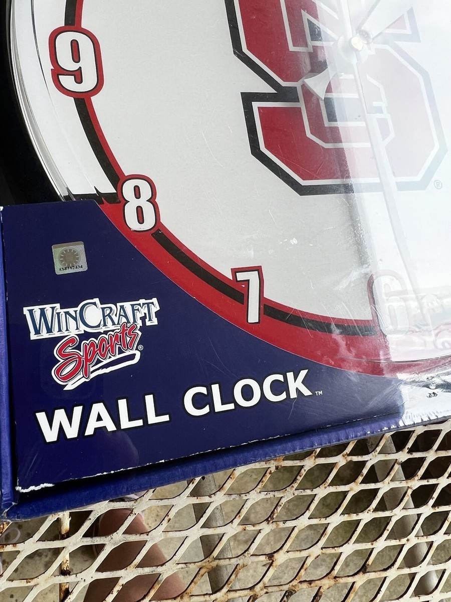 Wolfpack Clock Battery Operated Fan Clock NCAA North Carolina State Wolfpack Wooden ...