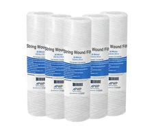 String Wound Sediment Water Filter Cartridge Standard 2.5x10" 20 Micron 5 Pack