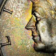 1964 50c Kennedy Silver Half Dollar - PQ Neon Rainbow Toning - NGC MS 64 - Z3898