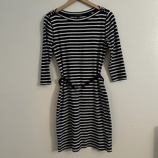 Ralph Lauren Jeans Co Dress Medium Navy Blue White Striped Shift Belted Nautical