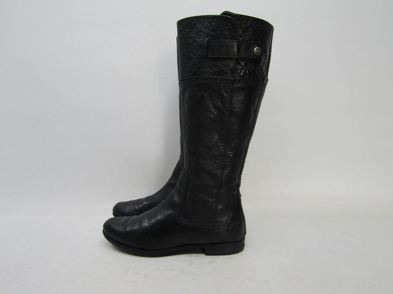 Stivali alla moda Timberland donna taglia 7 5 neri in pelle con zip al ginocchio