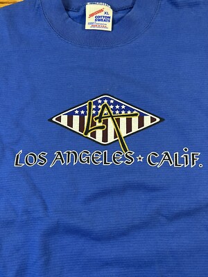 Vintage 90s Y2K Jerzees XL Textured  Crewneck LA California Sweatshirt Mens-XL
