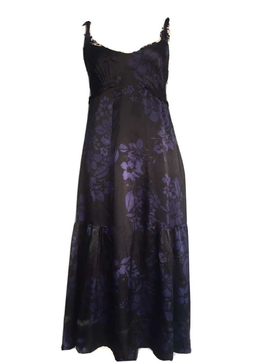 Jigsaw Womens Dress Sz Black Blue Silk Floaty Spring Wedding