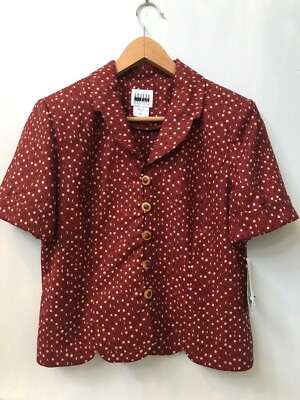 Leslie Fay Jacket Woman's Size 14P Brown Rust Dot Print Button Down Short Sleeve