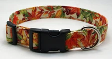 Autumn Fall Leaves & Berries on Cream Dog Collar Adjustable Handmade