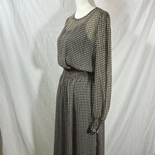 Tommy Hilfiger Womens Houndstooth Smocked Waist Midi Dress Black Beige Size 10