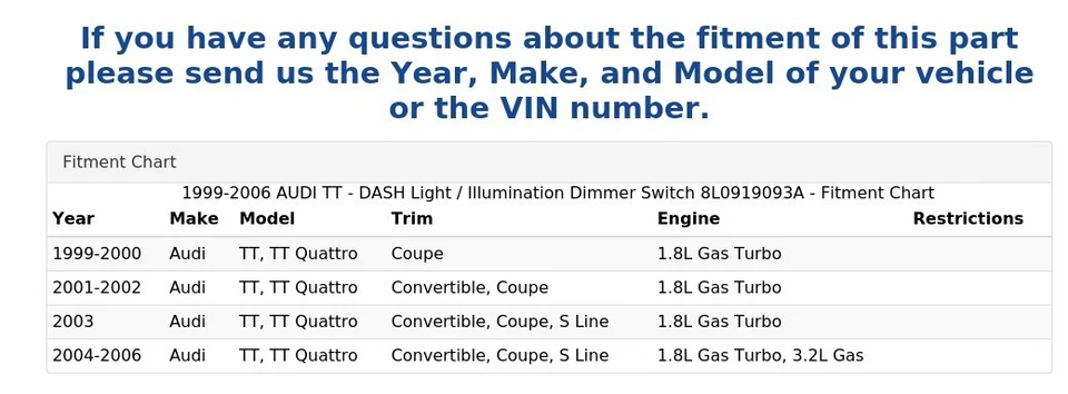 AUDI TT 1999-2006 - Interruptor atenuador de luz/iluminación DASH 8L0919093A Foto 4 de 4