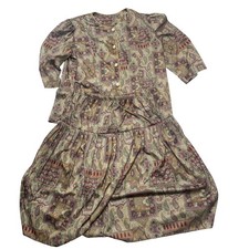 Vintage Two Piece Paisley Print Skirt Set Women's 20W Boho Cottagecore Modest