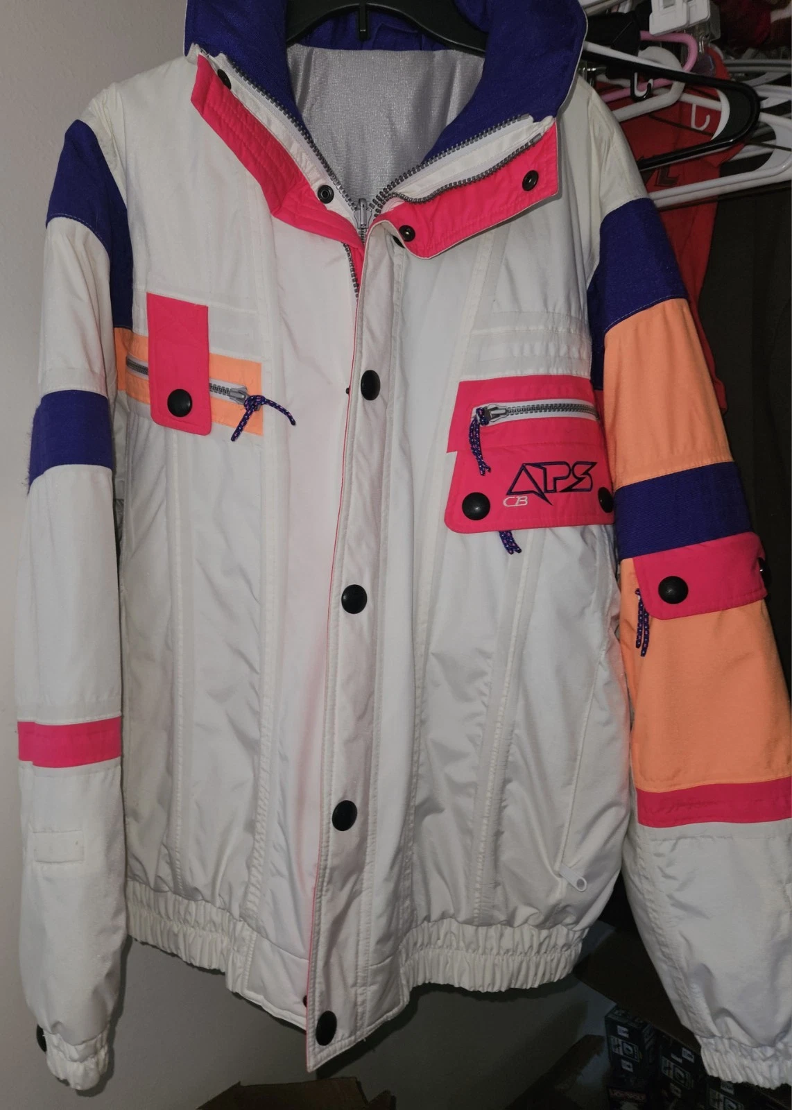 ⛷️ Vintage CB APS Sports Jacket Neon Mens Large USA 1990s Ski Snow 80s NICE!!🏂