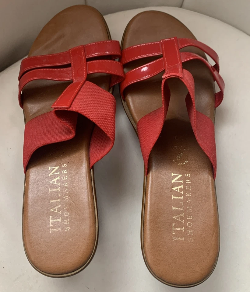 Italian Shoemakers Red Wedge Size 10 Ladies Slip On Sandals - Image 4 of 4