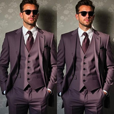 Purple Men's Suit Business Prom Evening Wedding Formal Tuxedo Jacket 3Pcs