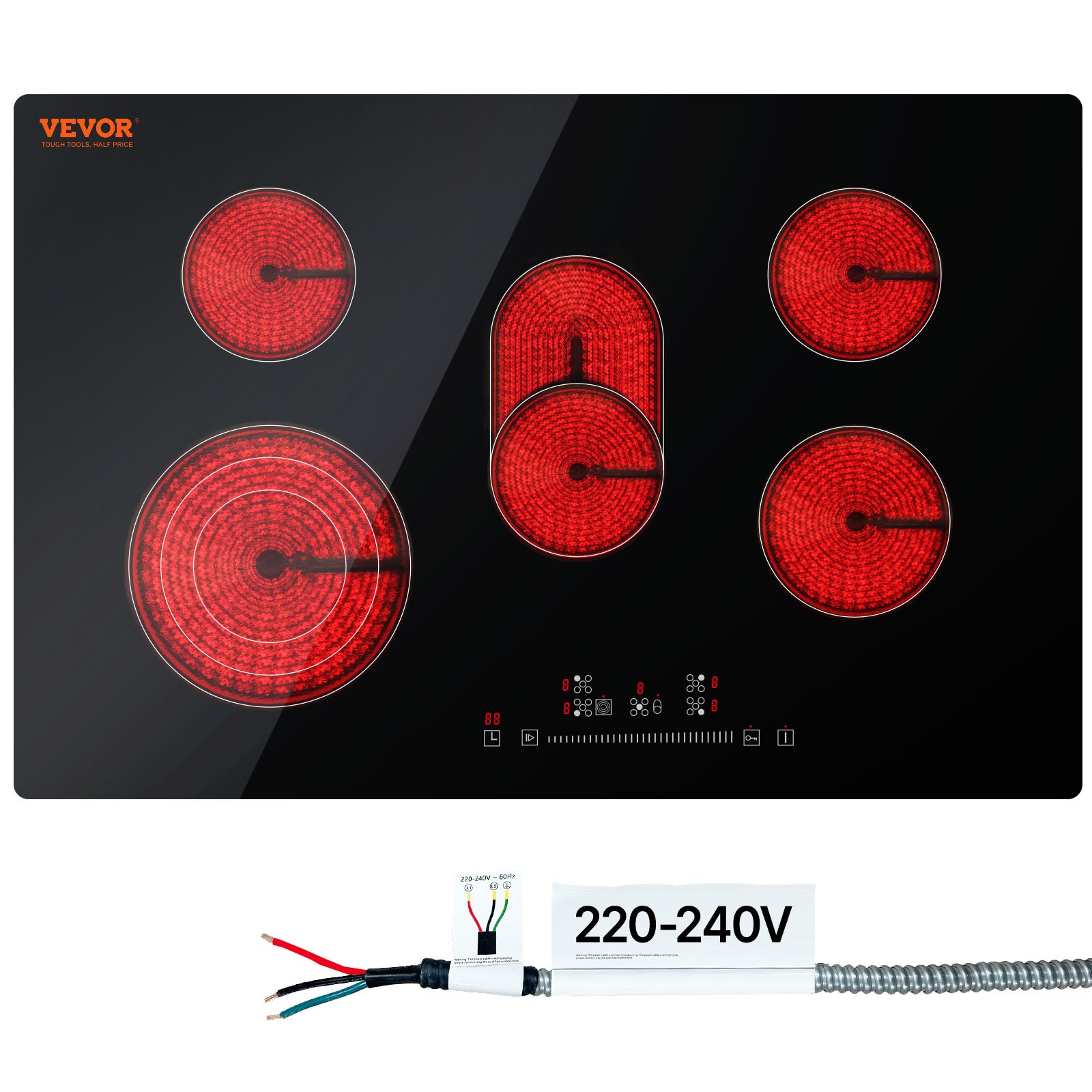 VEVOR 30 inch Built-in Electric Cooktop Radiant Ceramic Cooktop 5 Burners