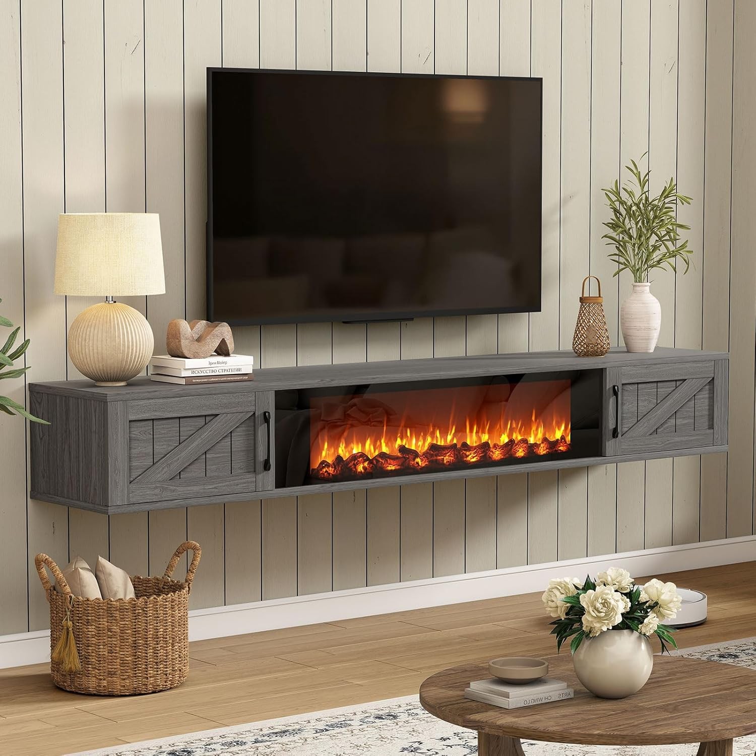 With 36" Electric Fireplace, 70" Farmhouse Entertainment