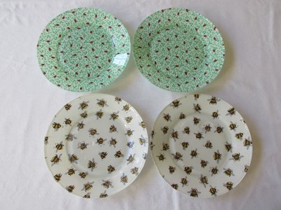 4 Hand Crafted LOVE BUG/HONEYBEE Decoupage Fabric on Glass Dessert Plates 7 1/2''