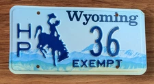 WYOMING EXEMPT HIGHWAY PATROL STATE TROOPER POLICE LICENSE PLATE " HP 36 " LOW #