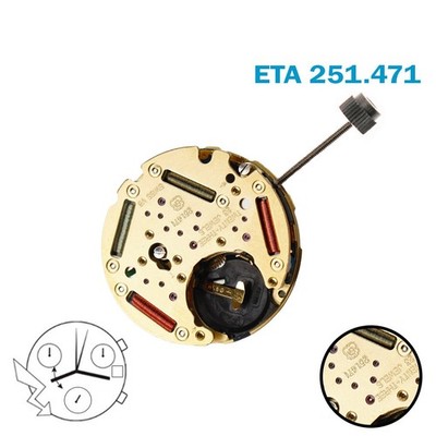 ETA 251.471  Swiss Chronograph Movement-H:6:55mm-Black Date at 3-3 Counter