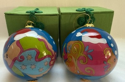 Pier One Li Bien Merry Fishmas Hand Painted Christmas Ornament w/box Set X2