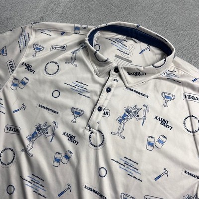 Swannies Mens 2XL Golf Polo Shirt White Blue Vegas Bingo Bango Bongo Performance