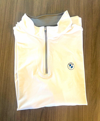 Peter Millar Crown Sport 1/4 Zip Pullover Mock Neck BMW Logo XL White/Gray