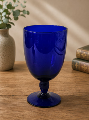 Vintage Bristol Blau Glas Kelch Weinkelch Kobaltblau Stielglas 13,5 cm