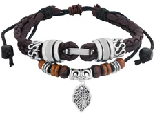 Boho Multilayered Leaf Charm Bracelet, Adjustable Hippie Style Jewelry For Women