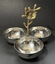 Three Section Hammered Bowl With Gold Flowered Detail India Handcrafts Inc.