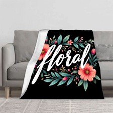 Elegant Floral Design Flannel Blanket - Soft Cozy and Warm for Sofa Travel Bed