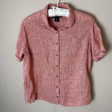 Tahari 100% Linen Button Down Shirt Womens XS Extra Small Top Orange Boxy Blouse