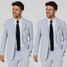 Seersucker Men's Suits Formal Business Summer Wedding Groom Men Blazer Tuxedo