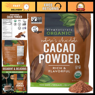 Organic Unsweetened Cacao Powder 1 lb - Rich Dark Chocolate for Baking, Smoothie