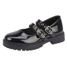 Scarpe scuola bambino ragazza grosse Mary Jane nere vernice doppia fibbia scarpe eleganti