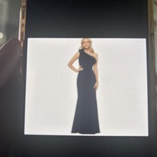 Xscape Womens Navy Blue One Shoulder Long Formal Evening Dress Gown Size 12