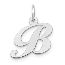 14k White Gold Small Fancy Script Letter B Initial Charm Necklace Womens