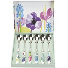 Portmeirion Water Garden Teaspoons Set of 6 Floral Porcelain Handles Gift Boxed