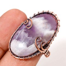 African Amethyst Gemstone Handmade Wire Wrap Copper Ethnic Jewelry Ring 9" PG 57