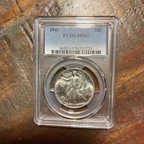 GRADED 1943 Walking Liberty Half Dollar PCGS MS 63 Silver American Coin