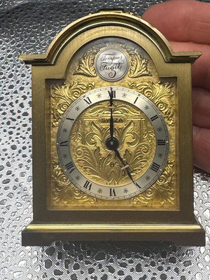 Vetta Tempus Fugit 15 Jewels Kaminuhr Tischuhr Reiseuhr Wecker Messing vergoldet
