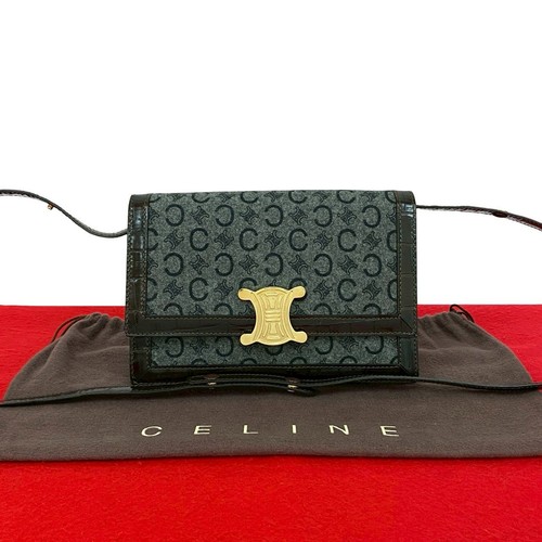 Celine C Macadam Wool Leather Shoulder Bag Women Brown One Size