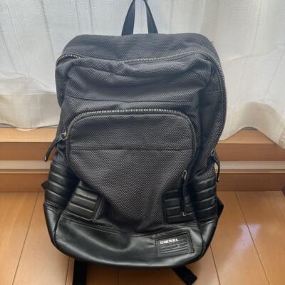 diesel black leather backpack with logo Crafted from PU bonded with neoprene Diesel Men Backpack Black Mesh