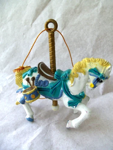 Carousel Horse Hard Plastic Christmas Ornament!  HARTIN!  YELLOW MANE & TAIL!