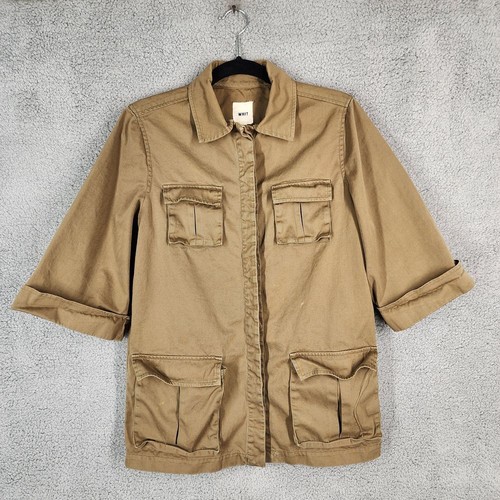 WHIT Vintage Women's Size Medium Khaki Safari Shirt Short Sleeve Button Up USA