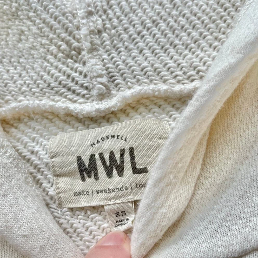 OFF WHITE Felpa con cappuccio MWL Madewell Airterry a righe con maniche Avorio taglia XS