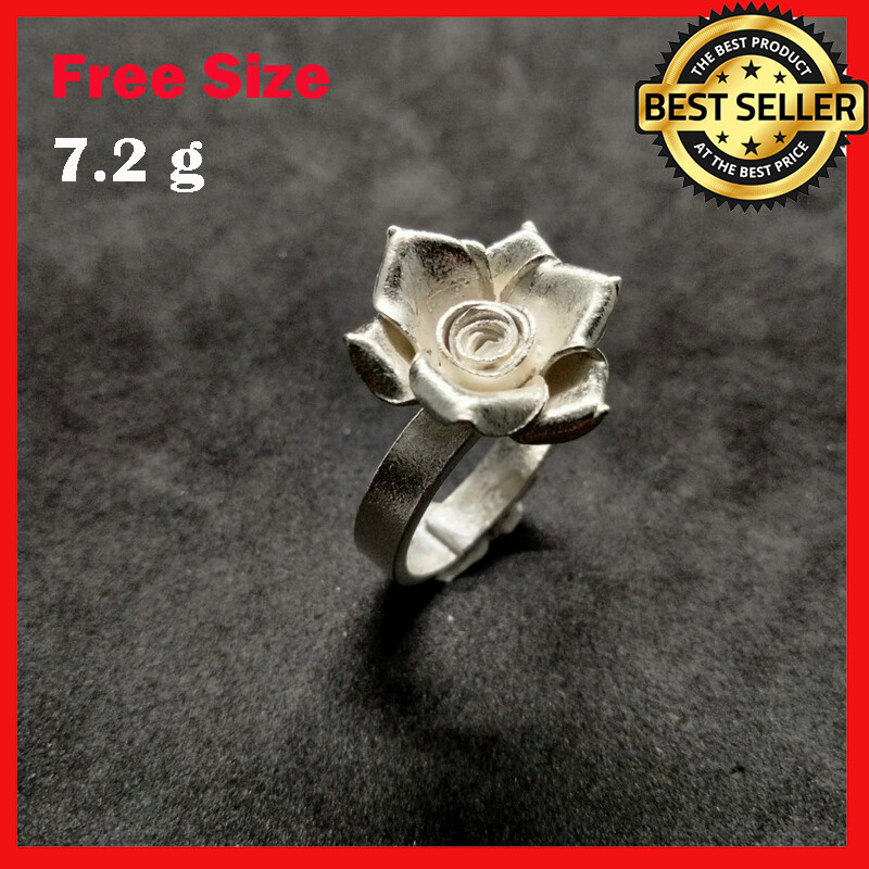 Fine Silver Rings 925 Sterling Adjustable Size Vintage 3D Small White Rose